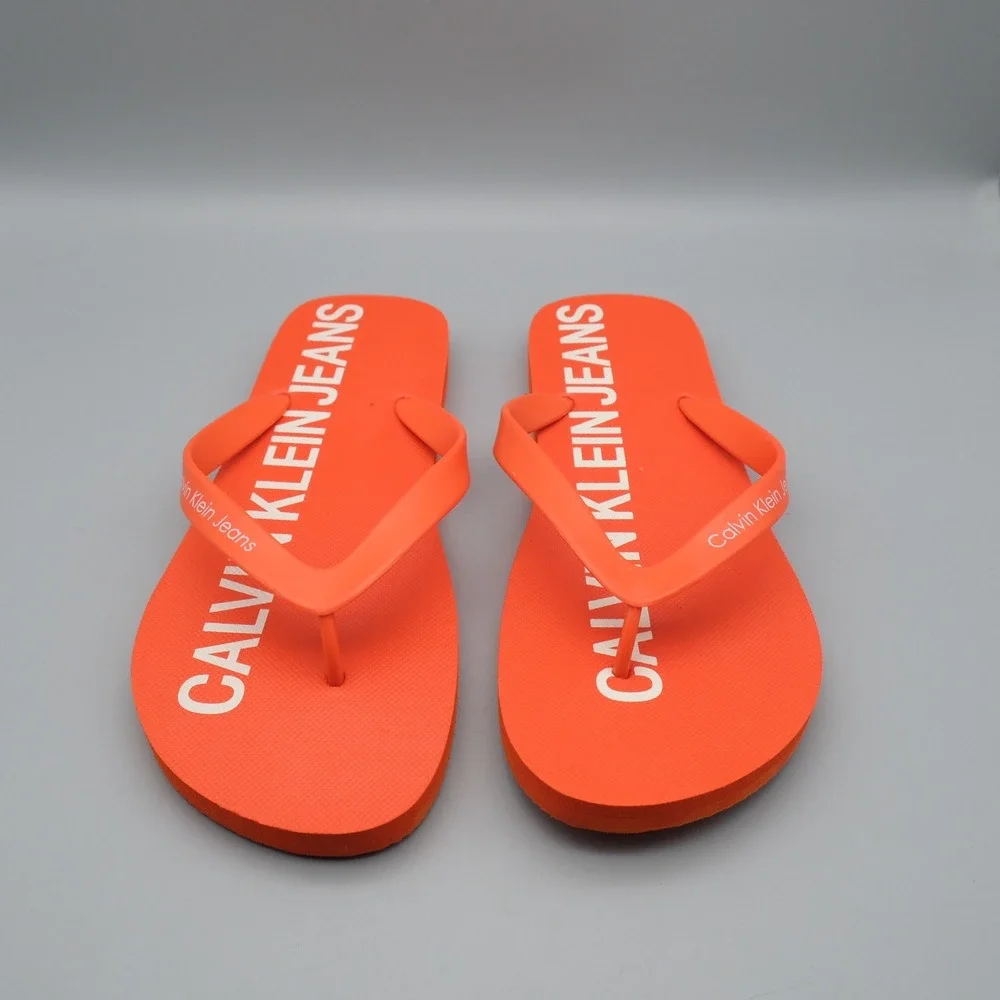 Calvin Klein Jeans Flip Flops Mens Orange Logo Print 11 Errol Sandals